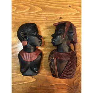 Vtg.Tribal African Bust Nude Female Male Wood Hand Carved Ethnic Art Mid Century